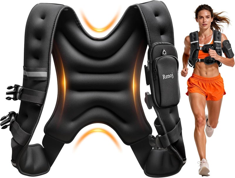 RenoJ Weighted Vest for Women Men: 6lb/8lb/10lb/12lb/16lb/20lb Weight Training Vest for Workout, Running, Walking, Exercise, Weight Loss, Weight Lifting - With Reflective Strips and Storage Pocket - Image 1